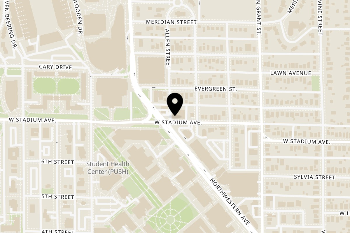 Map showing the location of Ohana Eats Stadium Ave on 620 W Stadium Ave in West Lafayette