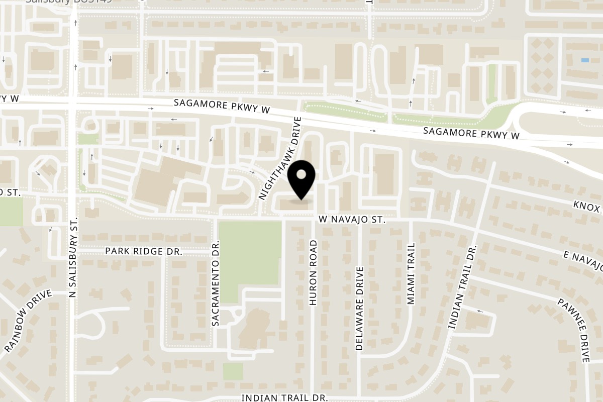 Map showing the location of Ohana Eats Sagamore Pkwy on 307 Sagamore Pkwy W #450 in West Lafayette